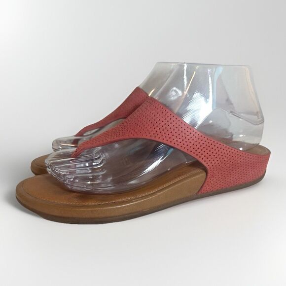FITFLOP Banda Perforated Leather Toe Post Sandals Thong Sandal Coral Red Women 7 - Picture 1 of 10